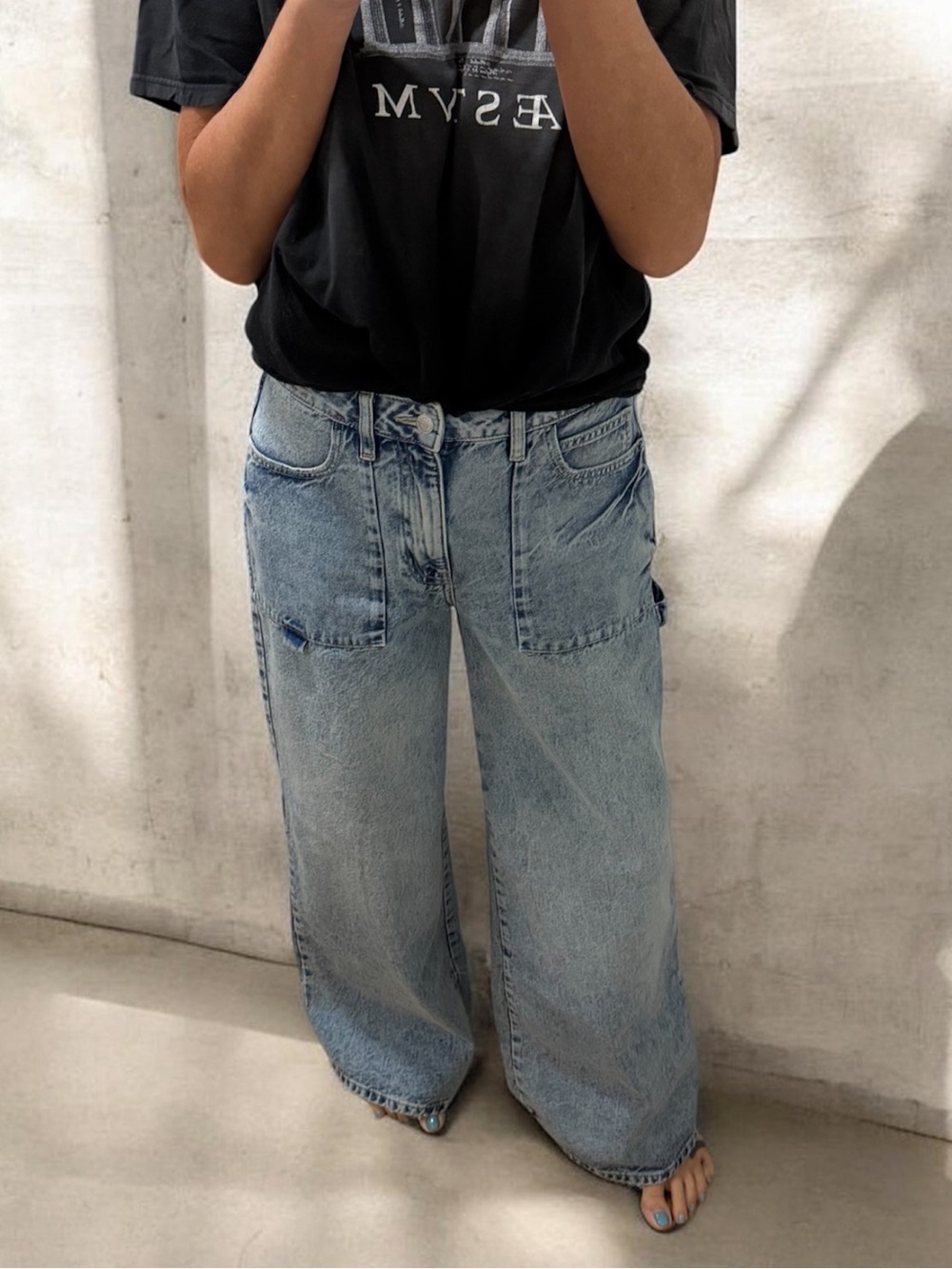 Forever 21 Acid Washed Wide Leg Carpenter Jeans